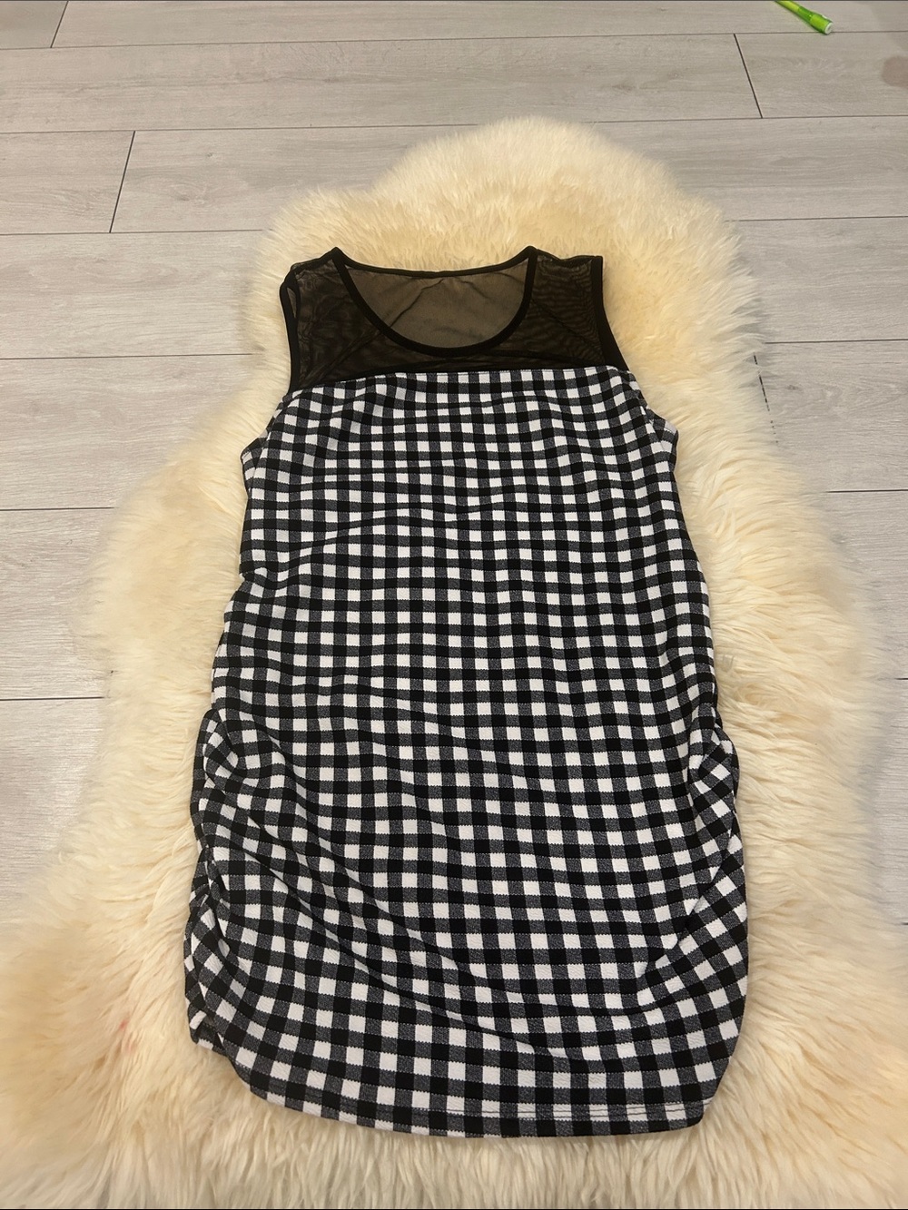 Thyme Maternity Black & White Gingham Sleeveless Top with Sheer Yoke